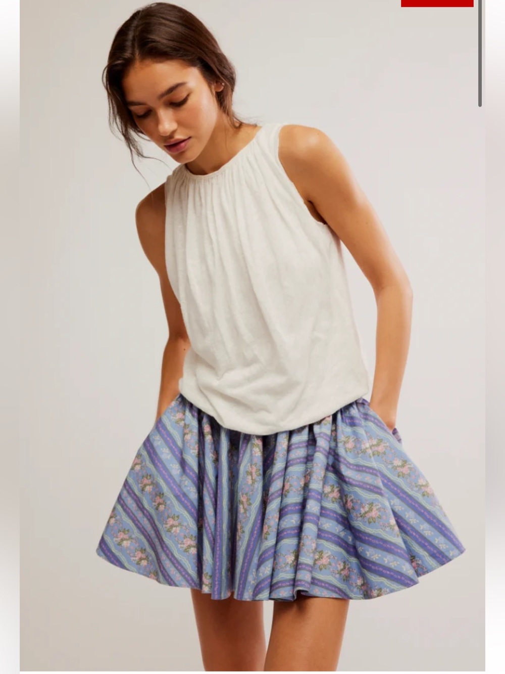 Free People NWT Gaia Stripe A-Line Mini‎ Skirt in Lavender Cottagecore